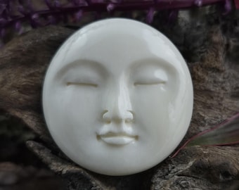 Hand-Carved Bone Resting Face Cabochon, Round Portrait Focal for Jewelry