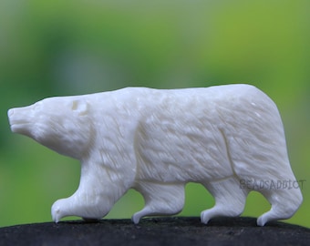 Grizzly Bear High Detail Hand Carved Cow Bone Animal Totem Cabochon Beading Embroidery and Jewelry