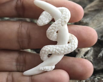 Hand-Carved Bone Serpent Transformation Talisman, Snake Focal Piece