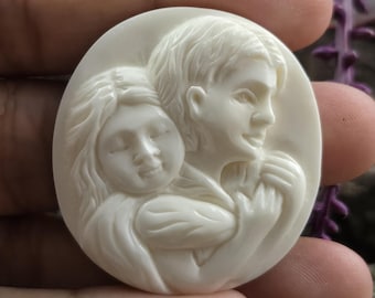 Hand-Carved Bone Mother and Child Focal Piece for Jewelry, Family, Keepsake Art