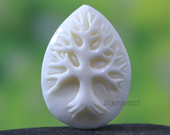 Tree of Life Relief Arbor Vitae Carving Hand Carved Organic Spiritual Jewelry Nature Designs teardrop Organic Cabochon