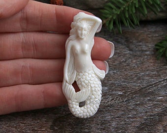 Mermaid Carving Hand Carved Bone Jewelry and Artisan High Detail Carvings