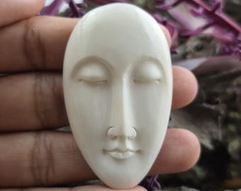 Serene Bone Face Mask Carving, Meditation Charm or Focal Piece