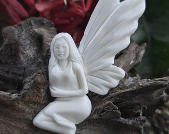 Hand-carved bone Fairy Spirit, Intricate Winged Goddess Focal