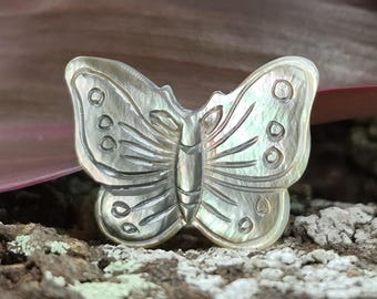 Iridescent Mother of Pearl Butterfly Carving, Hand-Carved Shell Cabochon