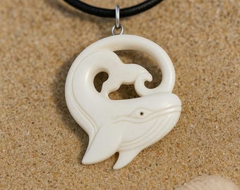 Hand-Carved Cow Bone Whale Pendant for Emotional Well-Being