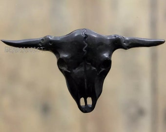 Carved Bull from Genuine Horn Handcrafted Organic Durable Jewelry and Collector Piece Handcarved High Quality Skulls by BoneAddict 51MM