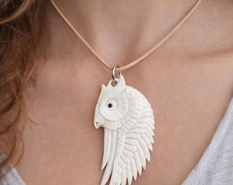 Hand-Carved Eagle Bone Charm, Nature Bird Pendant Necklace