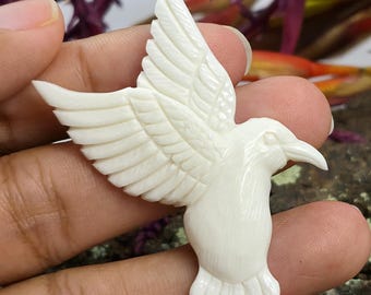 Small Hummingbird Pendant Hand Carved Bone Avian Focal