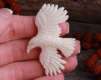 Flying Eagle Pendant Carved Bone Cabochon Bone Jewelry Bird Carving