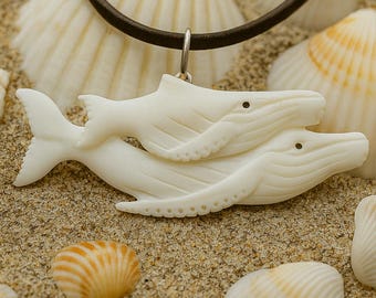 Mother and Calf Whale Pendant - Handcrafted from Upcycled Cattle Bone