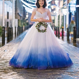 DIPDYE ombre tulle overskirt in custom colours to fit over your wedding dress Blue Pink Purple Red Phoenix Rainbow. Skirt made to order. image 1