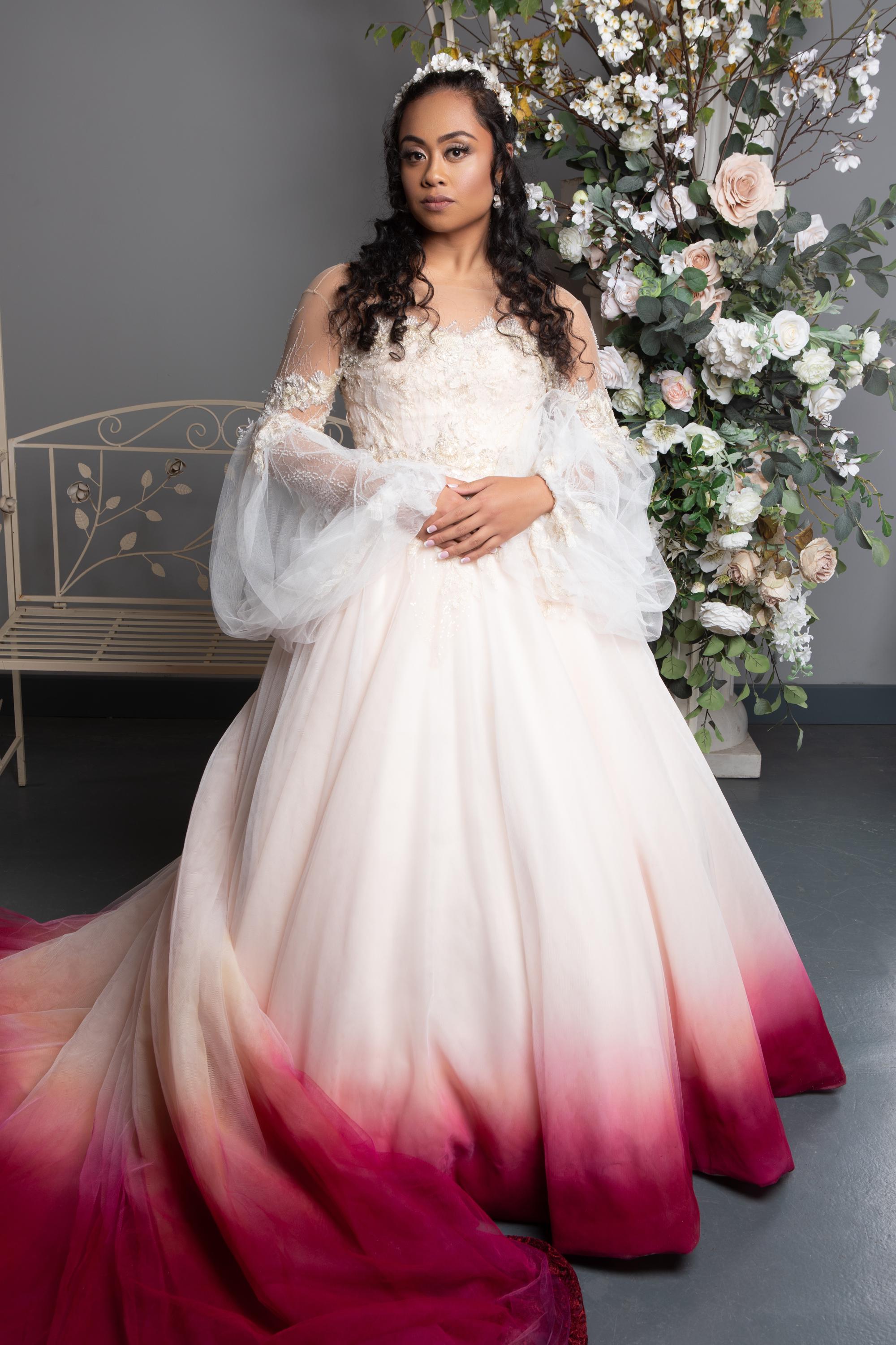 blush pink ombre wedding dress Blush Pink Ombre Wedding Dress, Beaded Lace Ballgown, UK Size 8