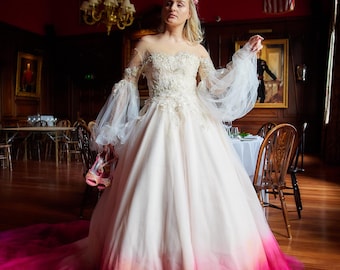 AURORA Blush Pink Crimson CUSTOM Made to Measure Dipdye Ombre