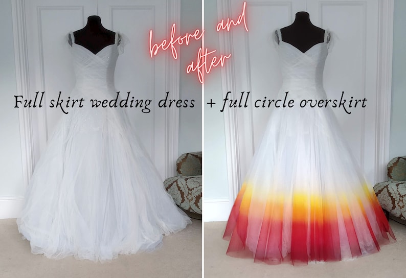 DIPDYE ombre tulle overskirt in custom colours to fit over your wedding dress Blue Pink Purple Red Phoenix Rainbow. Skirt made to order. 画像 8