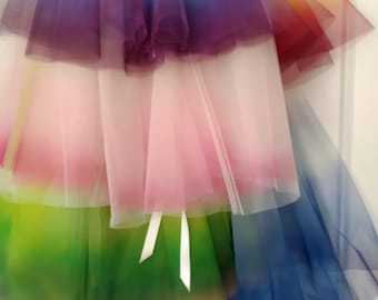 Custom Dip Dye Tulle Sample: Rainbow or Ombre Colors
