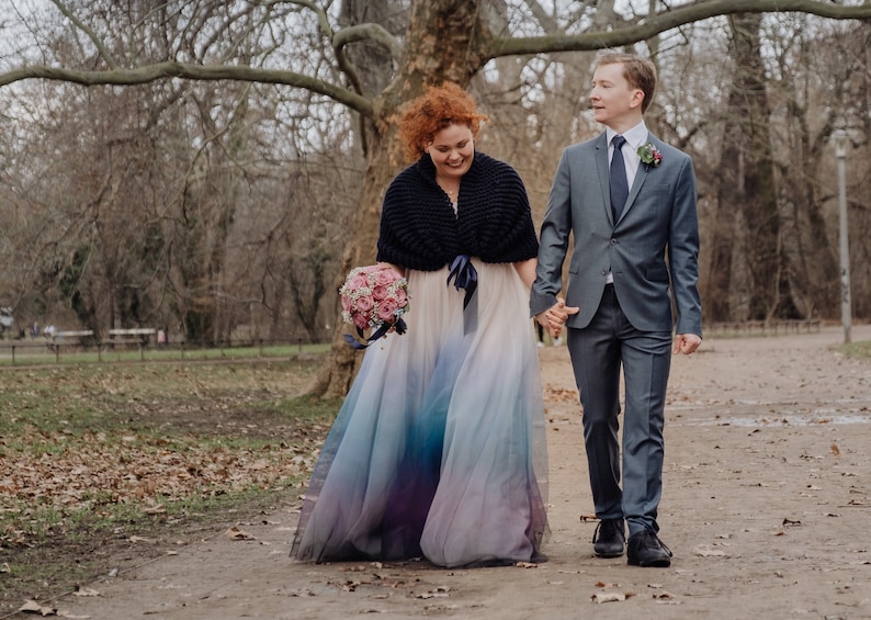 DIPDYE ombre tulle overskirt in custom colours to fit over your wedding dress Blue Pink Purple Red Phoenix Rainbow. Skirt made to order. image 4