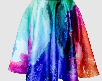 Chroma Rainbow celebration Circle Skirt. Made to order sizes 6-26 uk Spectrum colour rainbow on white satin. . Fractal artwork, unique print