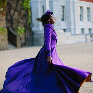 PORTRAIT COLLAR cadbury purple silk and black lace wedding dress coat. Train, 1950's, beading, gold lining. Bespoke to order image 7