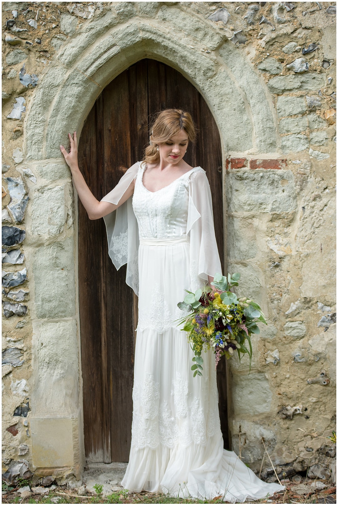Edwardian Style Silk Chiffon Wedding Dress, UK Size 8, Corded Lace Edwardian Style Silk Chiffon Wedding Dress, UK Size 8, Corded Lace
