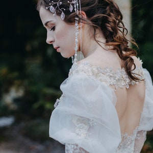 LABYRINTH Fantasy Wedding Dress Ballgown with removable sleeves and train. Ivory and silver beaded lace. Illusion back bespoke to fit image 5