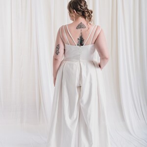 Ivory satin bridal jumpsuit wide leg