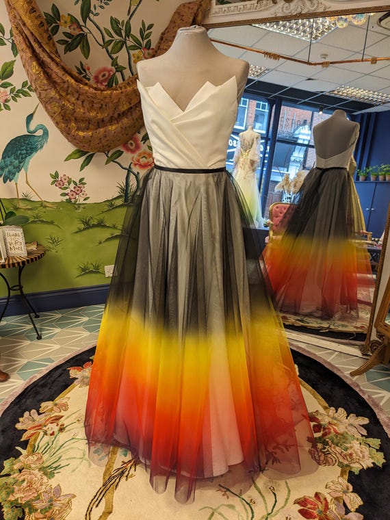 princess polly baby blue dress Flame and Black Ombre Tulle Wedding Skirt, Dip Dye, UK Size 10