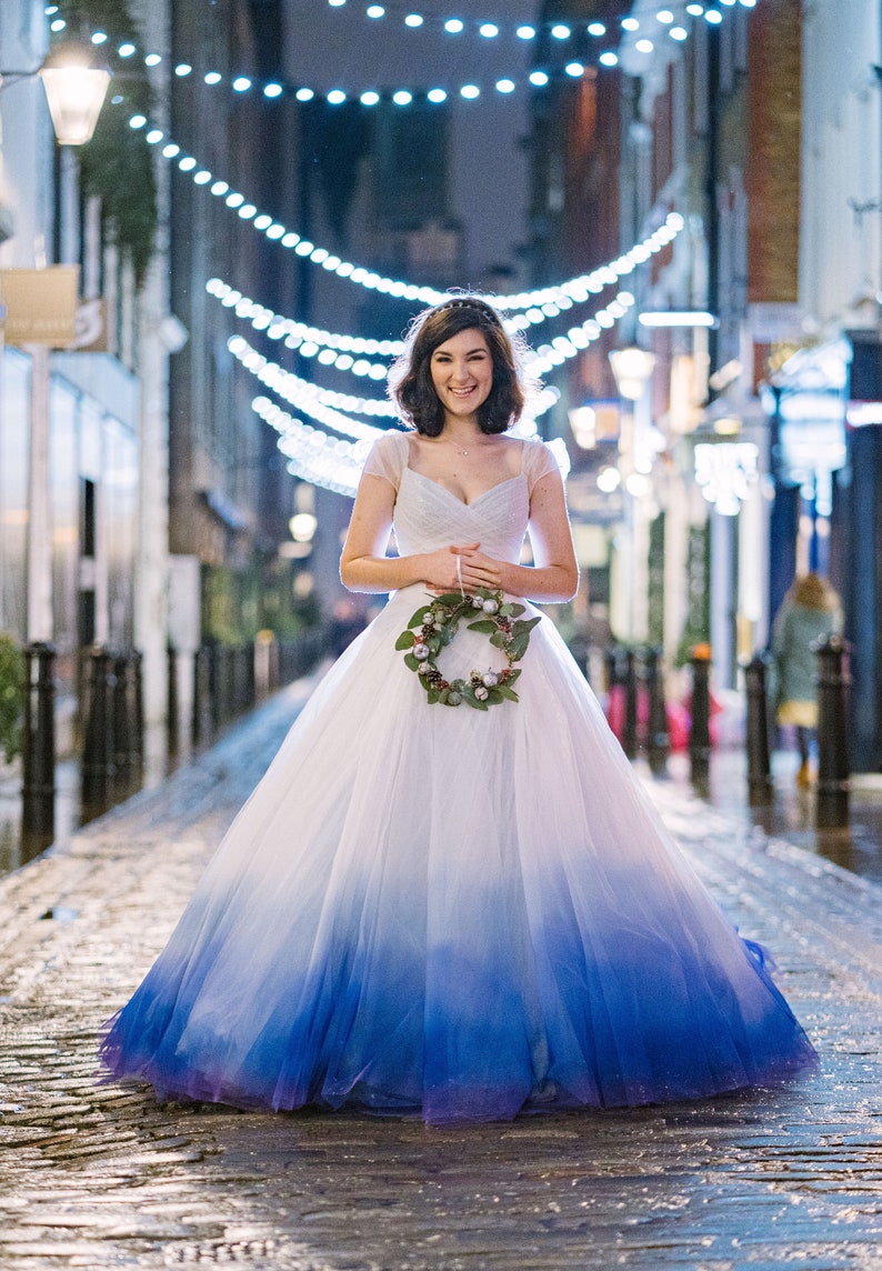 DIPDYE ombre tulle overskirt in custom colours to fit over your wedding dress Blue Pink Purple Red Phoenix Rainbow. Skirt made to order. image 1