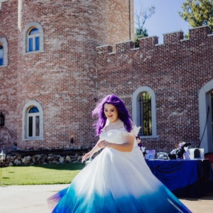 DIPDYE ombre tulle overskirt in custom colours to fit over your wedding dress Blue Pink Purple Red Phoenix Rainbow. Skirt made to order. Floor length max 52" UK women's