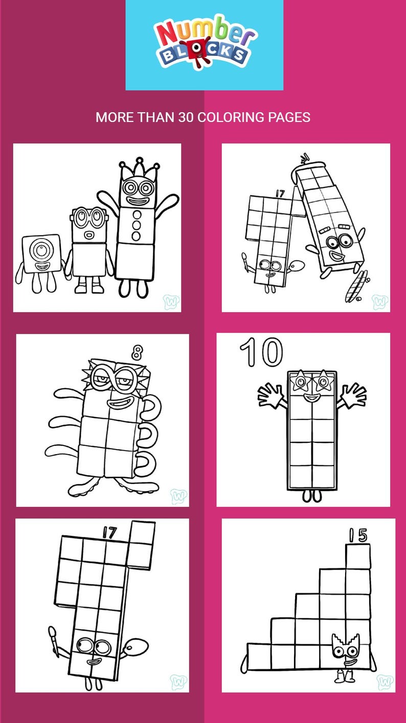 Numberblocks Coloring Pages For Kids Printable pdf Format Etsy