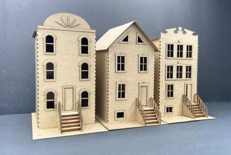 Putz Brownstone kit 3 pre-cut buildings Ships from USA image 1