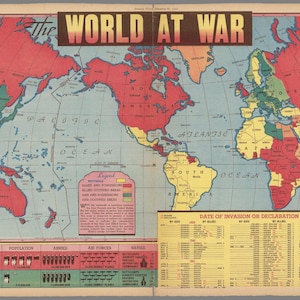 Vintage 1942 "World at War" Landkarte Poster - A2 Format | WWII Geschichtsdruck | Dekorative und dekorative Wandkunst