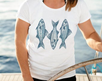 Blue Fish Shirt: Coastal Nautical Tee - Beach Vibes