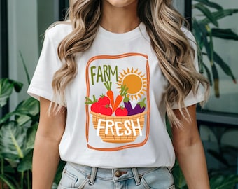 Vintage Farm Fresh T-Shirt: Rustikales Gemüsekorb-Grafik-T-Shirt