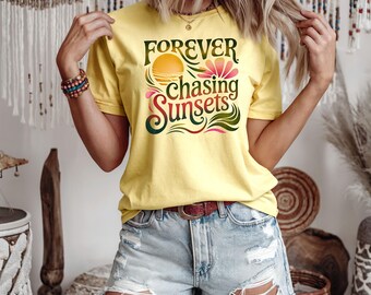 Retro Sunset Graphic Tee: Boho Hippie Beach Shirt