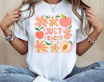 Just Peachy Graphic Tee: Retro Groovy Pfirsichblumen Shirt
