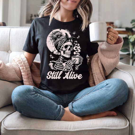 Gothic Skeleton Coffee Graphic Tee: Funny Burnout Shirt