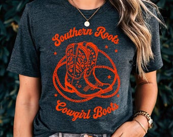 Southern Roots Cowgirl Shirt: Vintage Western Boots Rodeo Tee