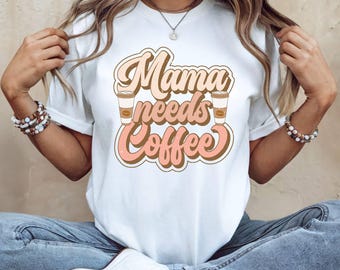 Camiseta "Mamá amante del café", divertida camiseta con gráfico "Vida de mamá", estilo retro para mujer