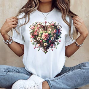 t-shirt vintage floral coeur : t-shirt romantique roseraie cottagecore, chemise bohème hippie