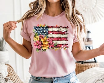 Floral American Flag Tee: Vintage 4th of July Boho Top