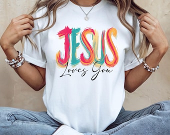 Jesus liebt dich Shirt, christliches grafisches T-Shirt, buntes Bibel-Vers-T-Shirt