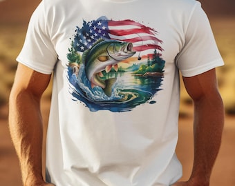 American Flag Bass Fishing Shirt: Patriotic 4th of July Tee