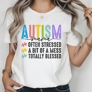 Camiseta Blessed Autism Mom: Design de quebra-cabeça colorido