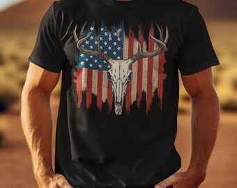 Deer Skull American Flag Shirt: Patriotic Hunting Tee