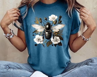 Floral Bee T-Shirt: Vintage Nature, Cottagecore Style