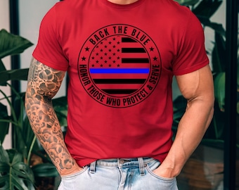 Dünnes Blue Line T-Shirt mit amerikanische Flagge: Unterstützung der Polizei