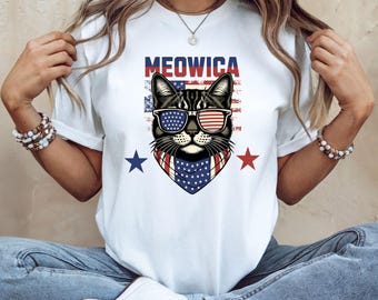 Meowica Cat T-Shirt: Funny 4th of July USA Graphic Tee