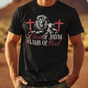 Lion of Judah Lamb of God Shirt, Christian Graphic Tee, Jesus Cross Bible Verse T-Shirt, Religious Faith Graphic Tee for Believers