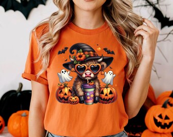 Cute Halloween Cow T-Shirt, Highland Cow, Spooky Season Tee